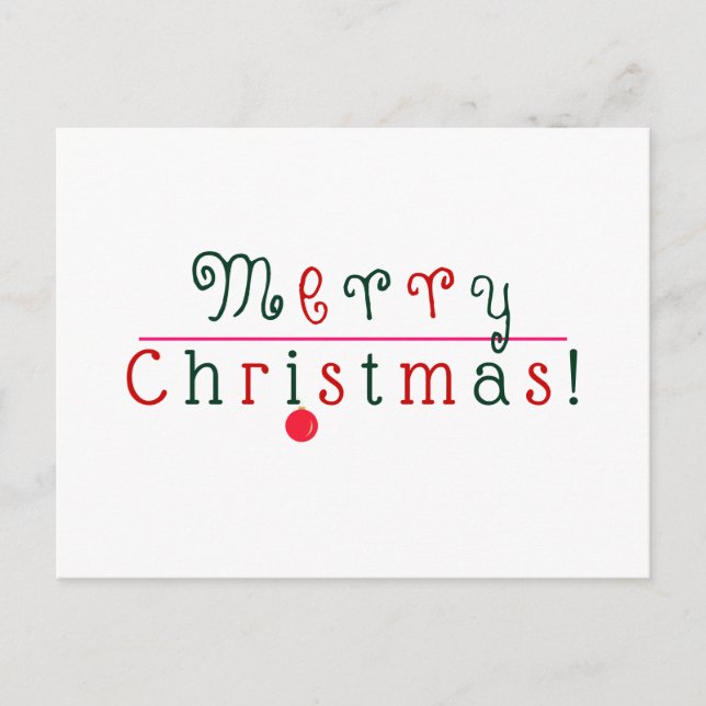 Merry Christmas Colourful Script & Hanging Ornamen Postcard (Front)