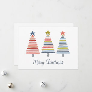 Merry Christmas Colourful Stacked Trees Holiday Card