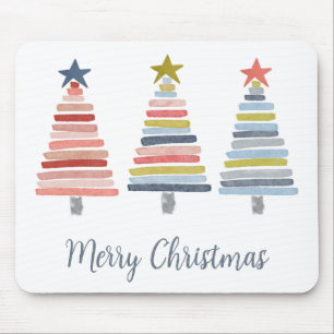 Merry Christmas Colourful Stacked Trees Mouse Mat
