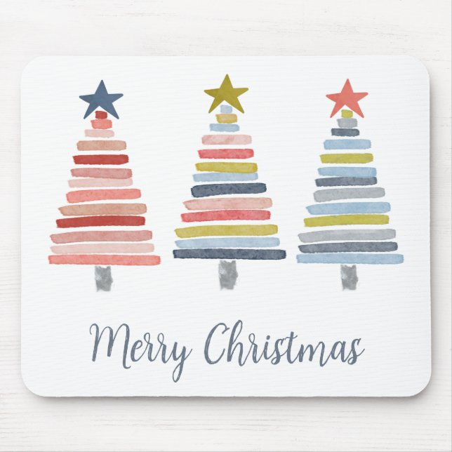 Merry Christmas Colourful Stacked Trees Mouse Mat (Front)