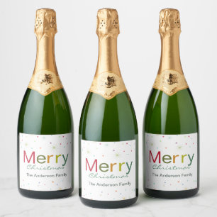 Merry Christmas colourful text family Sparkling Wine Label