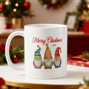 Merry Christmas Colourful Watercolor Garden Gnomes Coffee Mug