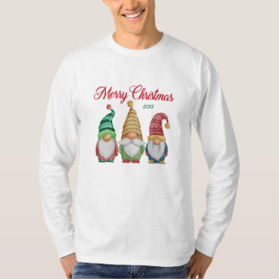 Merry Christmas Colourful Watercolor Garden Gnomes T-Shirt