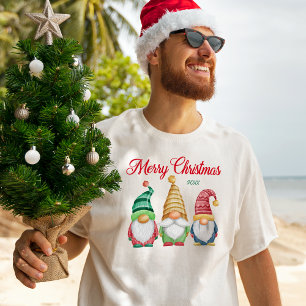 Merry Christmas Colourful Watercolor Garden Gnomes T-Shirt