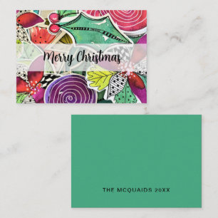 Merry Christmas Colourful Watercolor Pattern Card