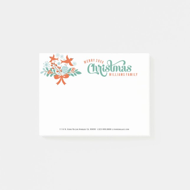 Merry Christmas Colourful Wreath Birds 2 Post-it Notes (Front)