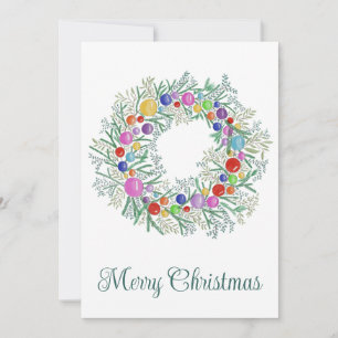 Merry Christmas, colourful wreath Holiday Card