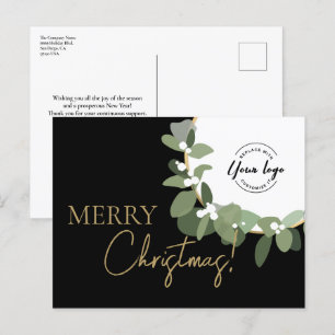Merry Christmas Company Logo Gold black Custom Holiday Postcard