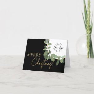 Merry Christmas Company Logo Gold black Small Holiday Card