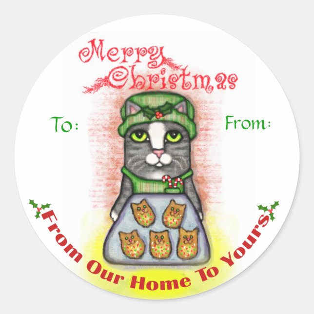 Merry Christmas Cookie Baker Cat Stickers (Front)