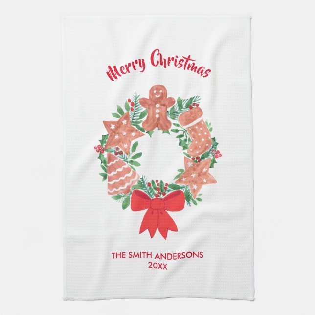 Merry Christmas Cookie Custom Name Tea Towel (Vertical)
