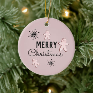 Merry Christmas Cookie Gingerbread Pink Ceramic Tree Decoration