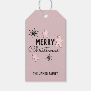 Merry Christmas Cookie Gingerbread Pink Gift Tags