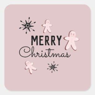 Merry Christmas Cookie Gingerbread Pink Square Sticker