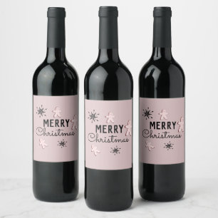 Merry Christmas Cookie Gingerbread Pink Wine Label