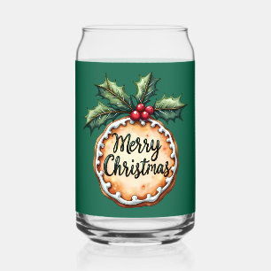 Merry Christmas Cookie with Holly Berries Can Glass