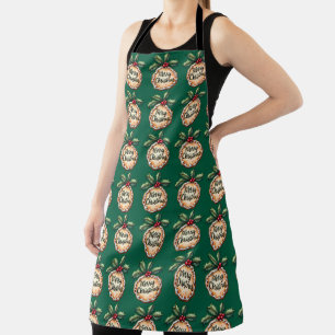Merry Christmas Cookie with Holly Berries Green Apron