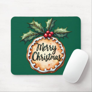Merry Christmas Cookie with Holly Berries Mouse Mat