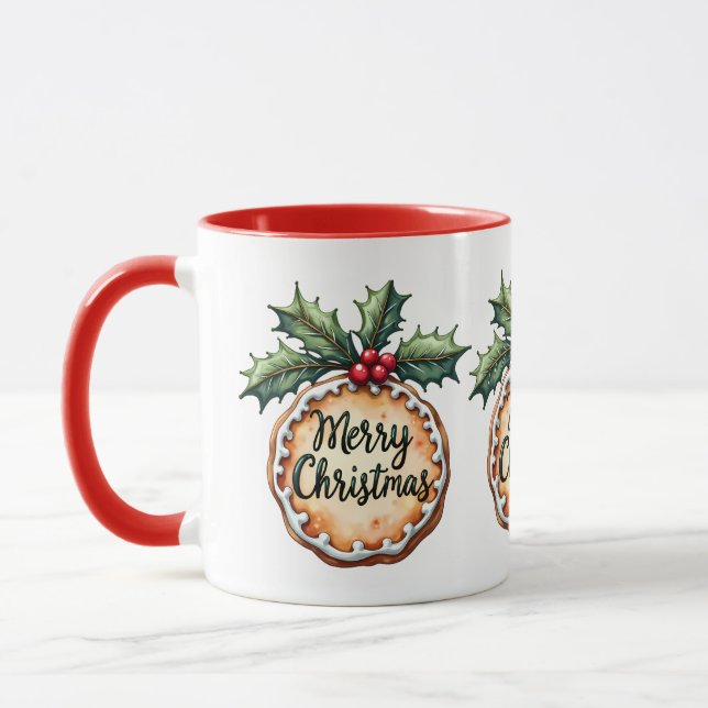 Merry Christmas Cookie with Holly Berries Mug (Left)