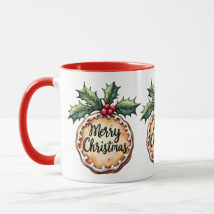 Merry Christmas Cookie with Holly Berries Mug