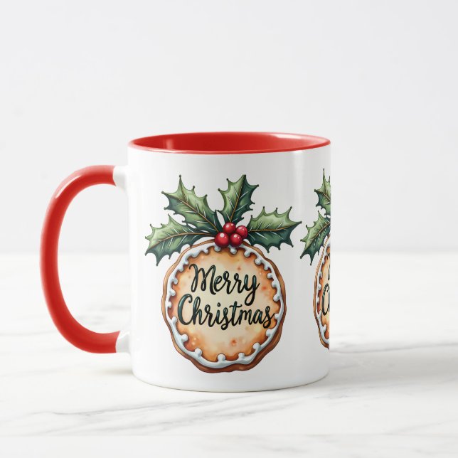 Merry Christmas Cookie with Holly Berries Mug (Left)