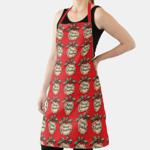 Merry Christmas Cookie with Holly Berries Red Apron