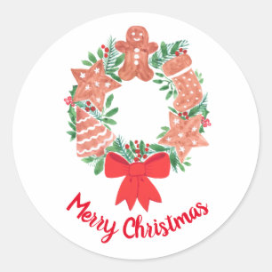 Merry Christmas Cookie Wreath Classic Round Sticker