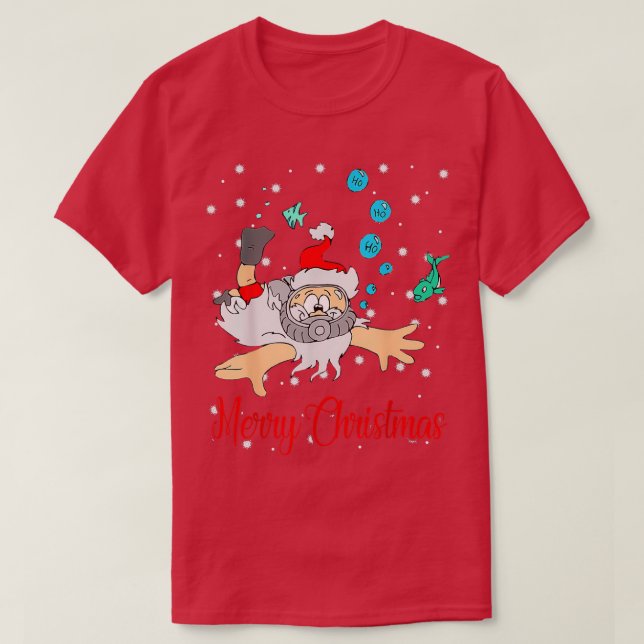 Merry Christmas Cool Christmas Santa Scuba Diving  T-Shirt (Design Front)