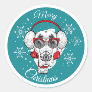 Merry Christmas cool dog Classic Round Sticker
