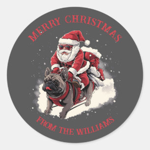 Merry Christmas Cool Santa Claus French Bulldog Classic Round Sticker