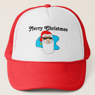 Merry Christmas Cool Santa In Sunglasses Trucker Hat