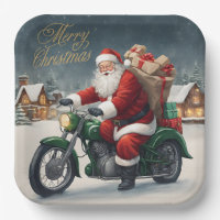 Merry Christmas Cool Vintage Santa on Motorcycle