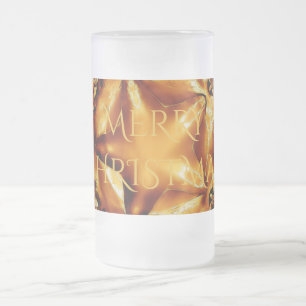 Merry Christmas Copper Gold Shiny Star Frosted Glass Beer Mug