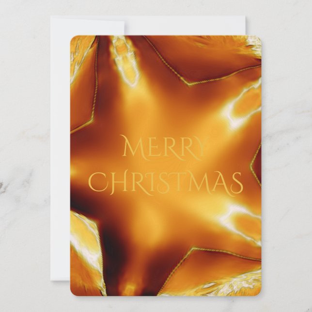 Merry Christmas Copper Gold Shiny Star Holiday Card (Front)