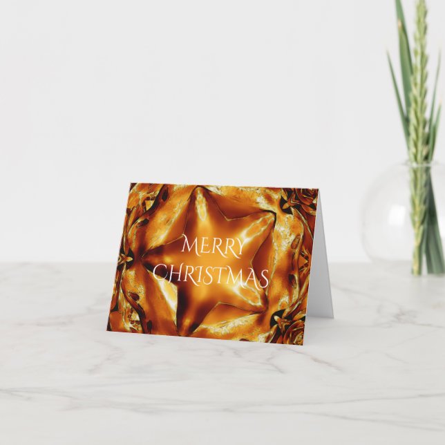 Merry Christmas Copper Gold Shiny Star Holiday Card (Front)