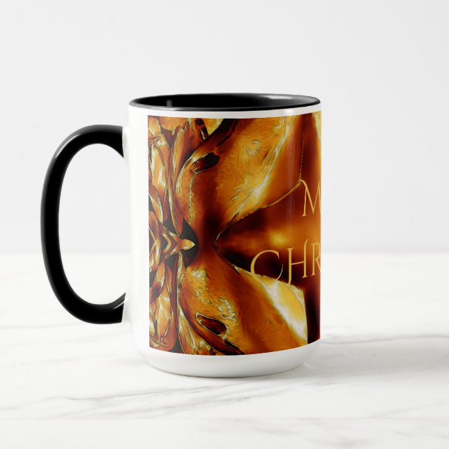 Merry Christmas Copper Gold Shiny Star Mug (Left)