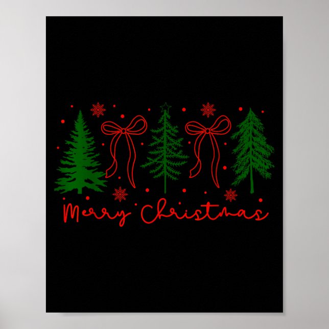Merry Christmas Coquette Bow And Tree Retro Xmas H Poster (Front)