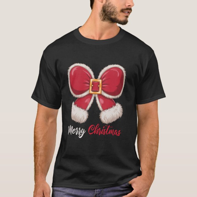 Merry Christmas Coquette Bow Christmas Santa Chris T-Shirt (Front)