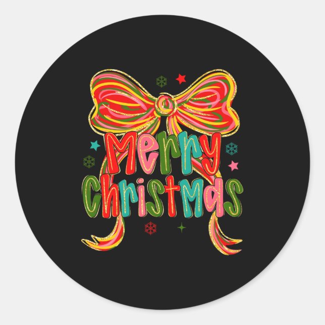 Merry Christmas Coquette Bow Christmas Women Girls Classic Round Sticker (Front)