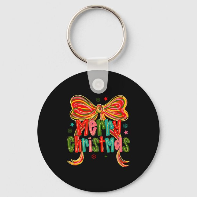 Merry Christmas Coquette Bow Christmas Women Girls Key Ring (Front)