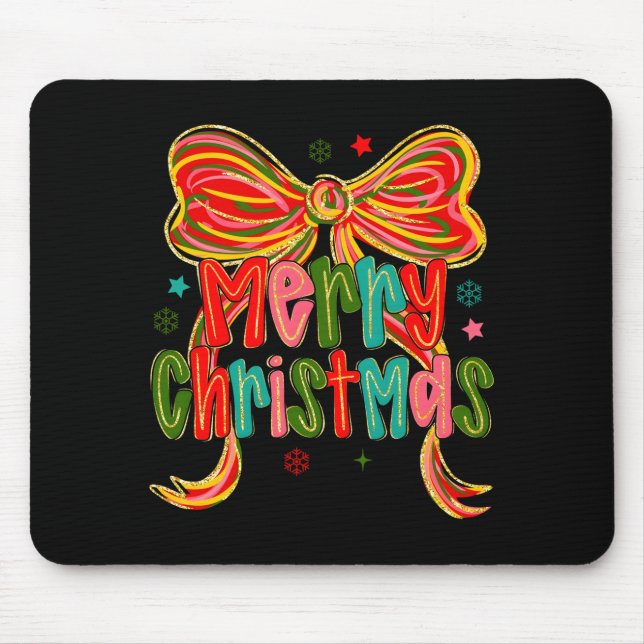 Merry Christmas Coquette Bow Christmas Women Girls Mouse Mat (Front)