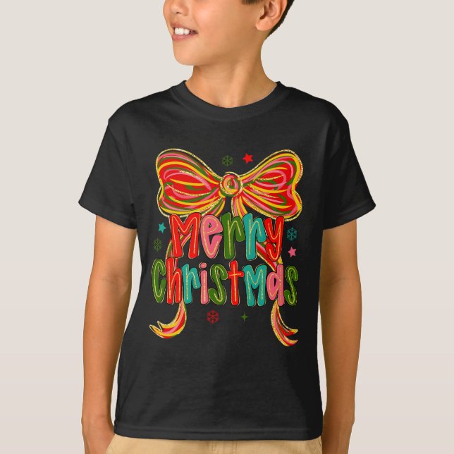 Merry Christmas Coquette Bow Christmas Women Girls T-Shirt (Front)