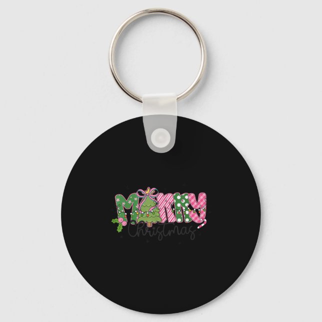 Merry Christmas Coquette Bow Family Xmas Men Women Key Ring (Front)