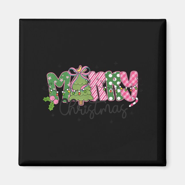 Merry Christmas Coquette Bow Family Xmas Men Women Magnet (Front)