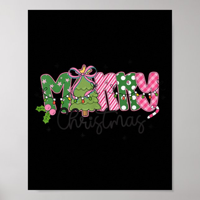Merry Christmas Coquette Bow Family Xmas Men Women Poster (Front)