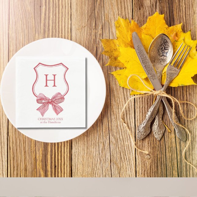 Merry Christmas Coquette Bow Monogram Napkin (Creator Uploaded)