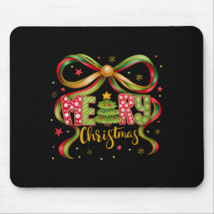 Merry Christmas Coquette Bow Preppy Xmas Tree Girl Mouse Mat