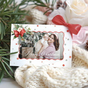 Merry Christmas Coquette Bow, Ribbon Frame 1 Photo Holiday Card