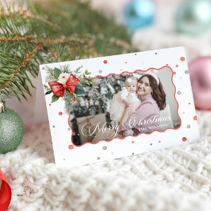 Merry Christmas Coquette Bow, Ribbon Frame 1 Photo Holiday Card