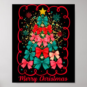 Merry Christmas Coquette Bow Tree Retro Xmas For W Poster